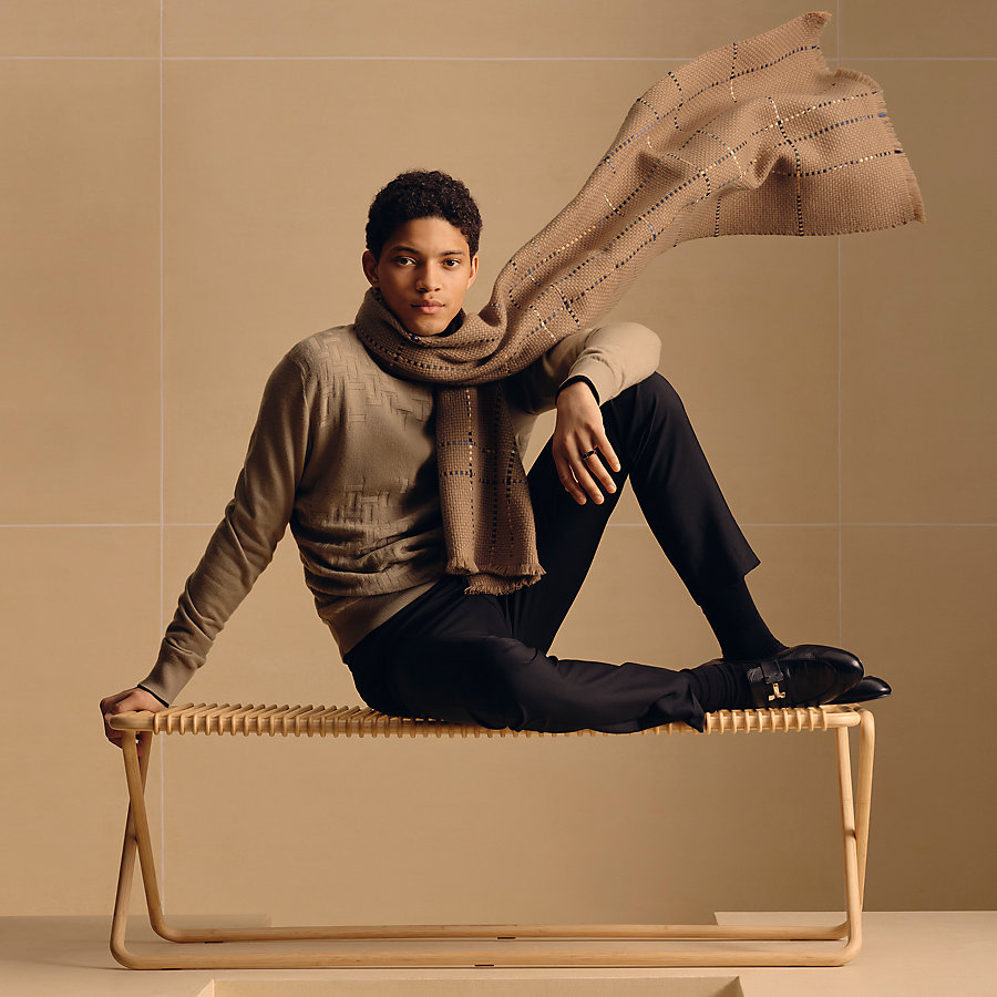 エルメス カシミヤマフラー 50x190 cm ブラウン